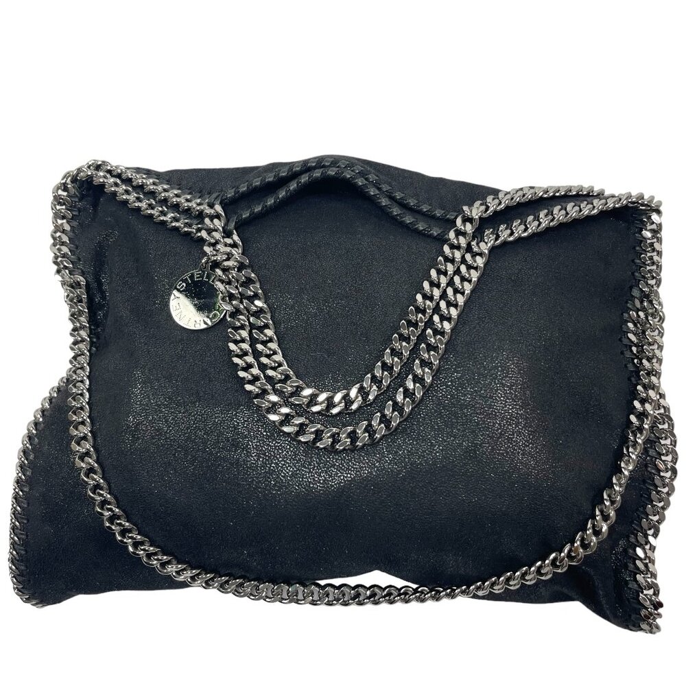STELLA MCCARTNEY Black FALABELLA Shaggy Deer Sparkle Silver Chain Handbag